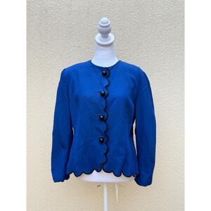 1980 Givenchy bright blue single breasted scalloped edge cropped  blazer